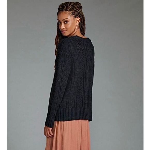 Anthropologie Classic Pointelle Cardigan size Small S Black Cable Knit Button Fr - Picture 3 of 11
